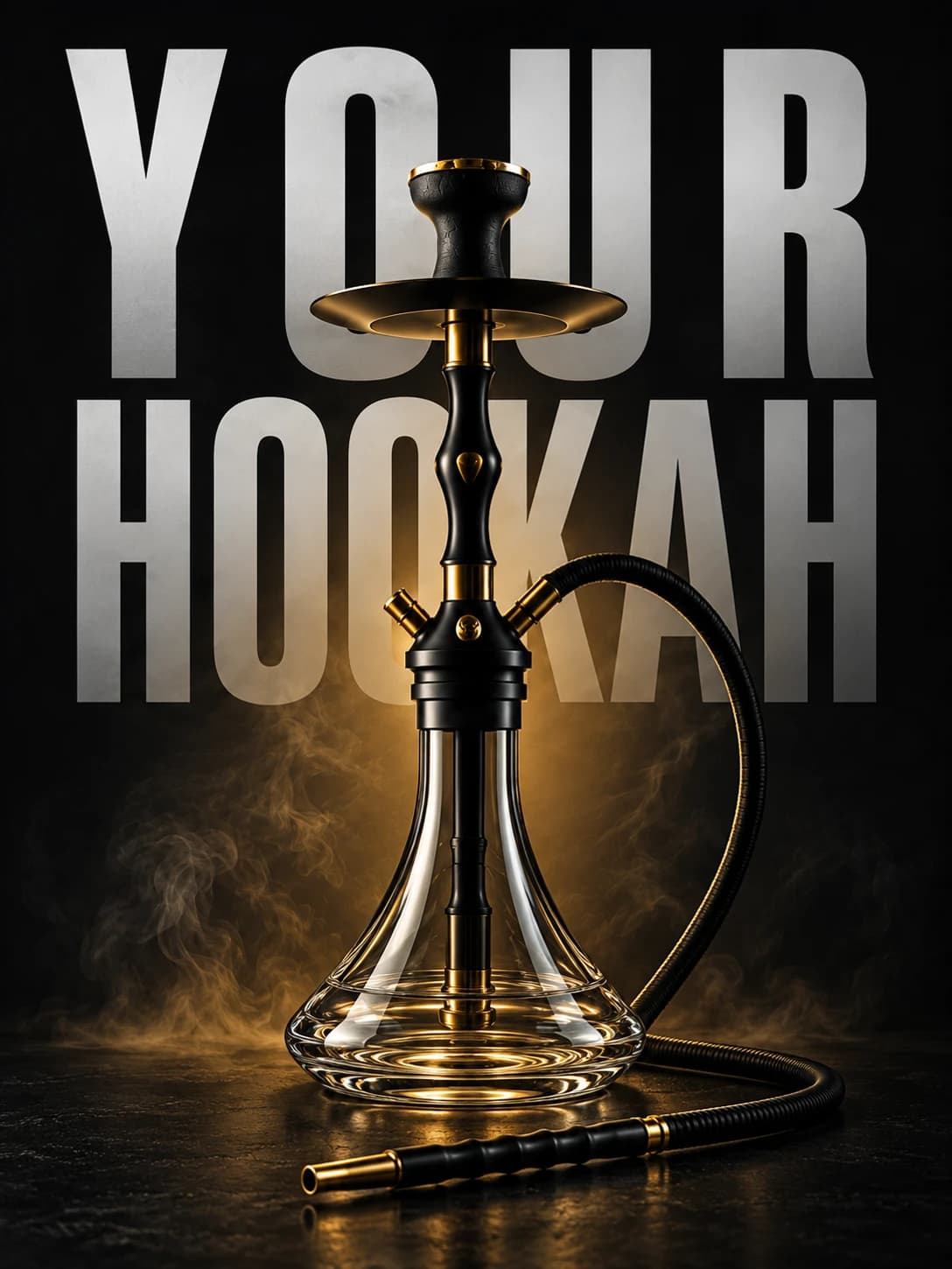 YOUR HOOKAH — чёрный кальян перед крупной серебристой надписью